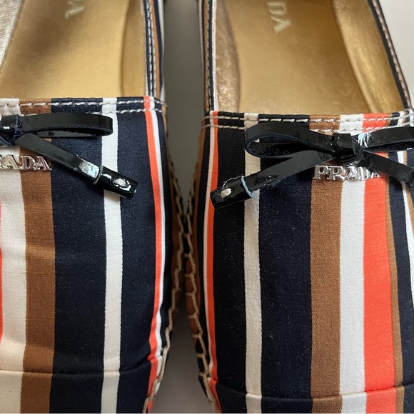 Prada Calzature Donna Tabacco/Arancio Striped Slip On Logo Espadrille Sz 38 NIB - Picture 9 of 16